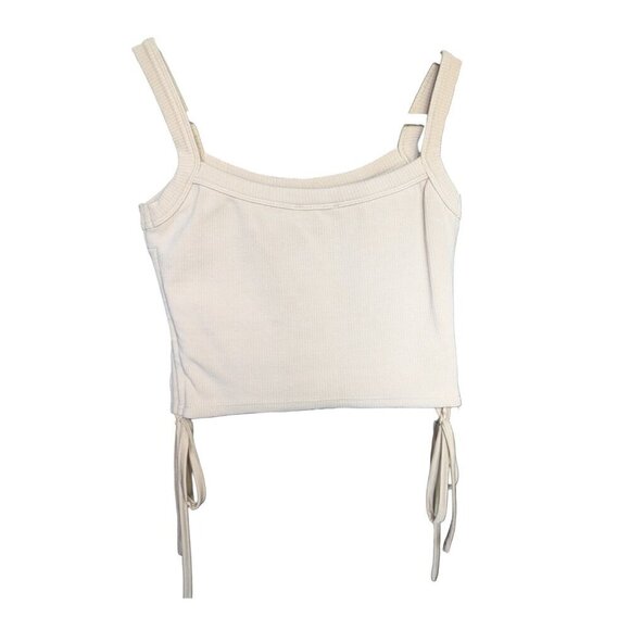 Tiger Mist Beige Cropped Ribbed Tank Top with Side Bows Women Size Small - Picture 2 of 5